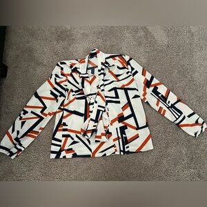 SHEIN Graphic Tie Front Button Down Shirt White Black